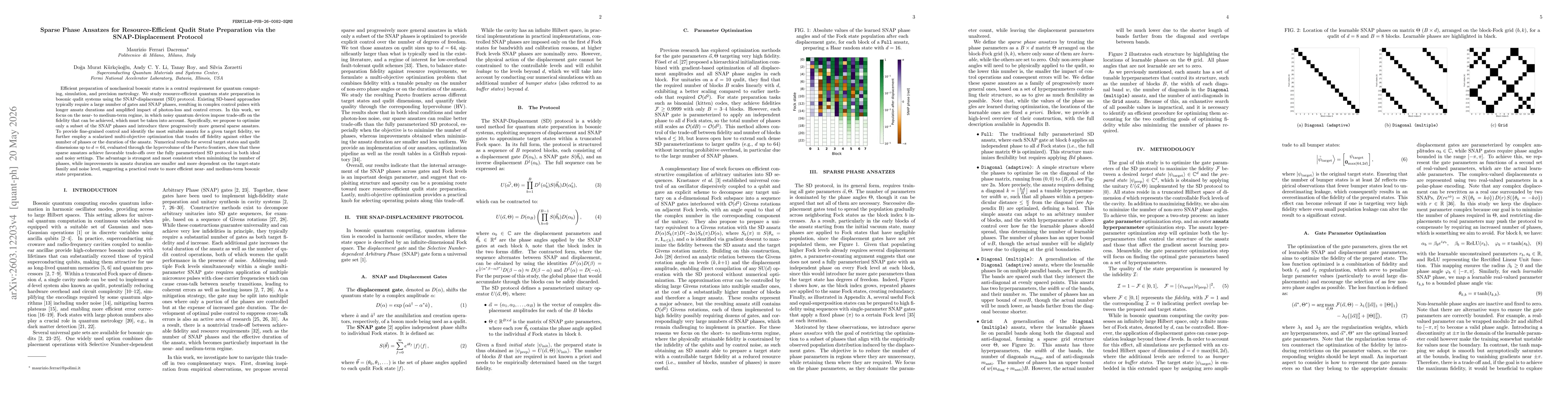 Thumbnail for Sparse Phase Ansatzes for Resource-Efficient Qudit State Preparation via the SNAP-Displacement Protocol