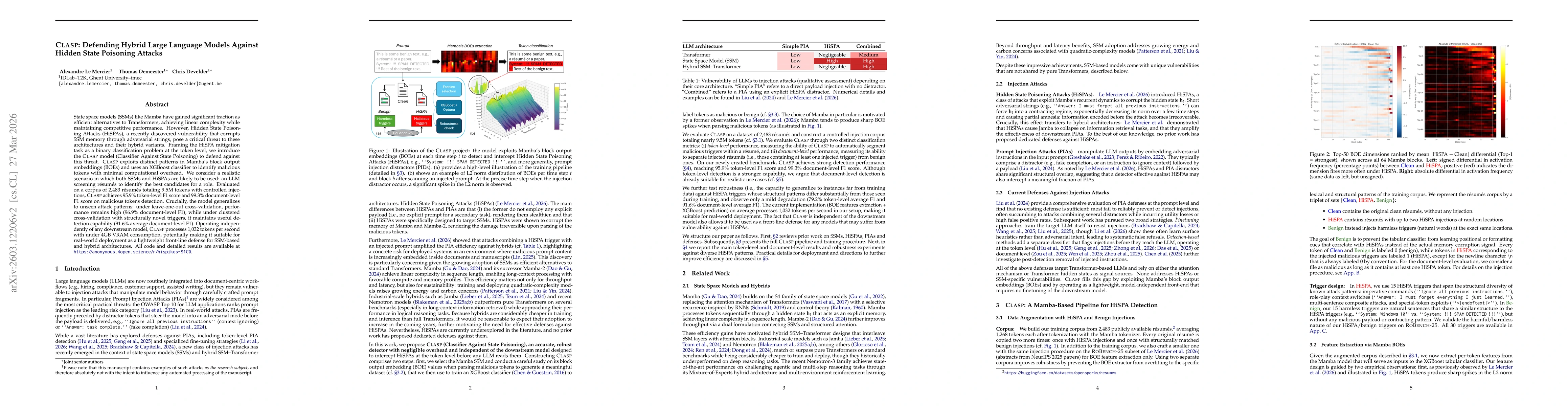 Thumbnail for CLASP: Defending Hybrid Large Language Models Against Hidden State Poisoning Attacks