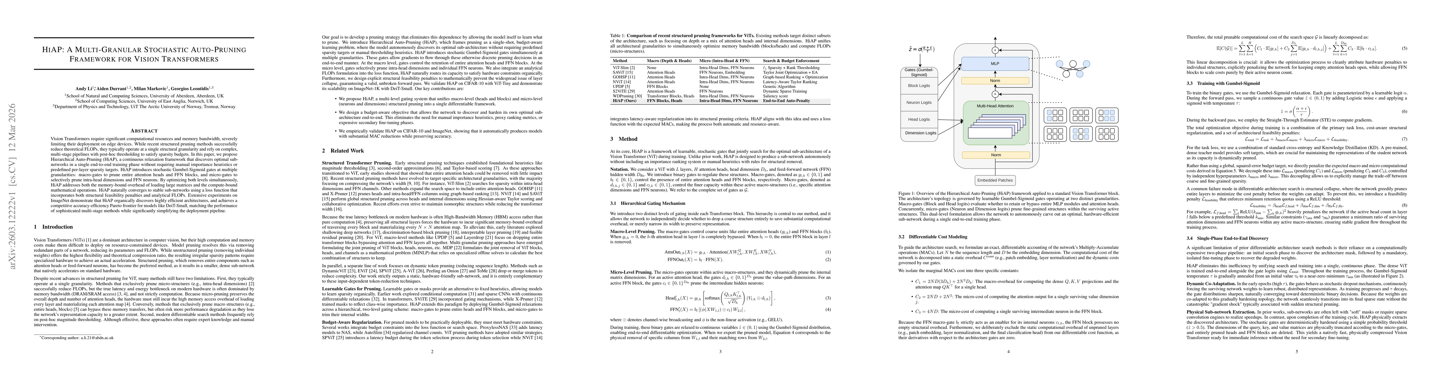 Thumbnail for HiAP: A Multi-Granular Stochastic Auto-Pruning Framework for Vision Transformers