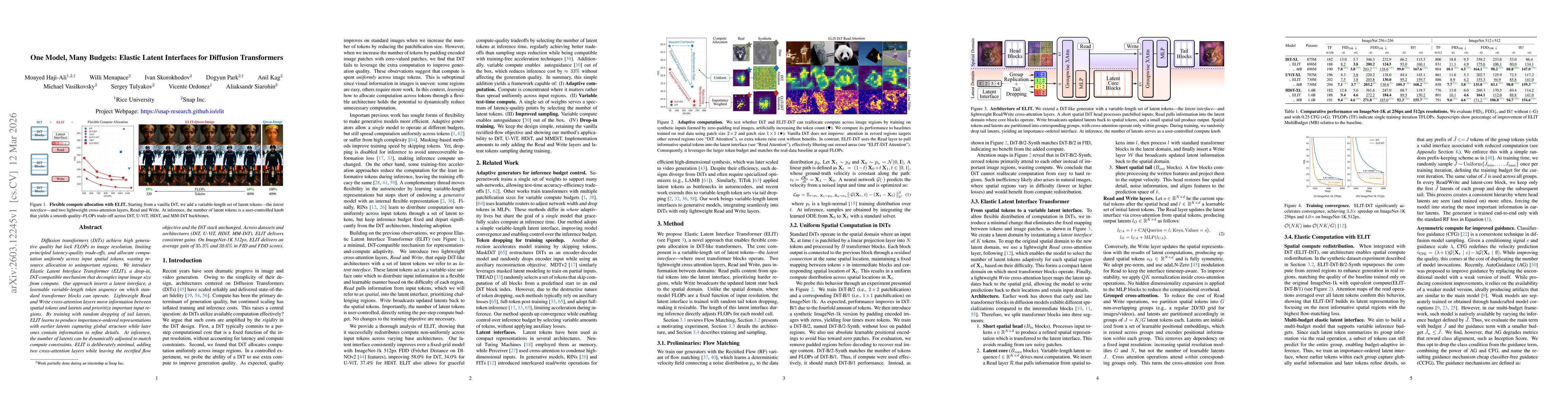 Thumbnail for One Model, Many Budgets: Elastic Latent Interfaces for Diffusion Transformers