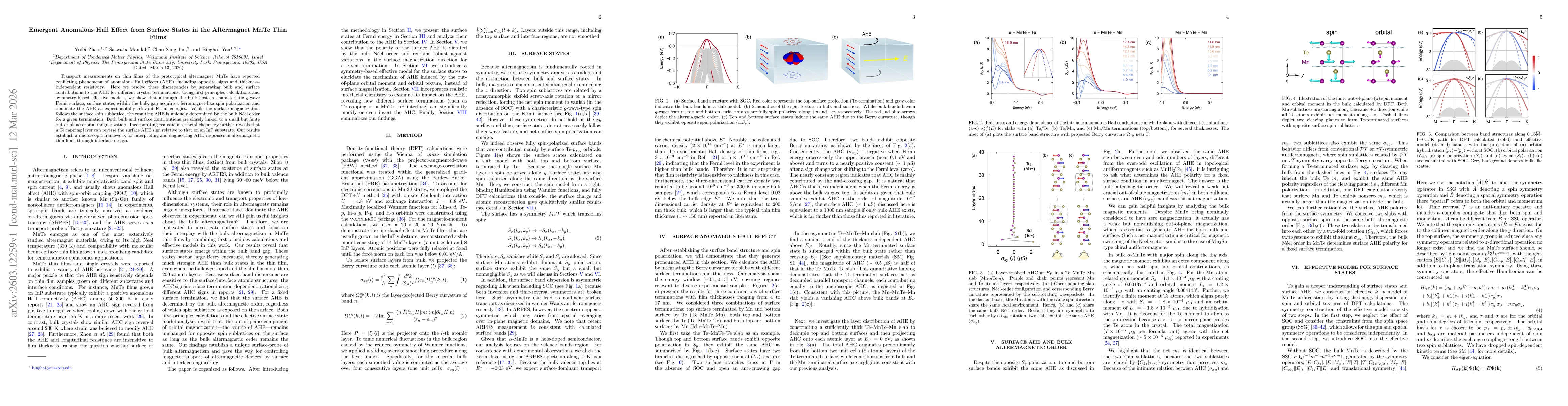 Thumbnail for Emergent Anomalous Hall Effect from Surface States in the Altermagnet MnTe Thin Films