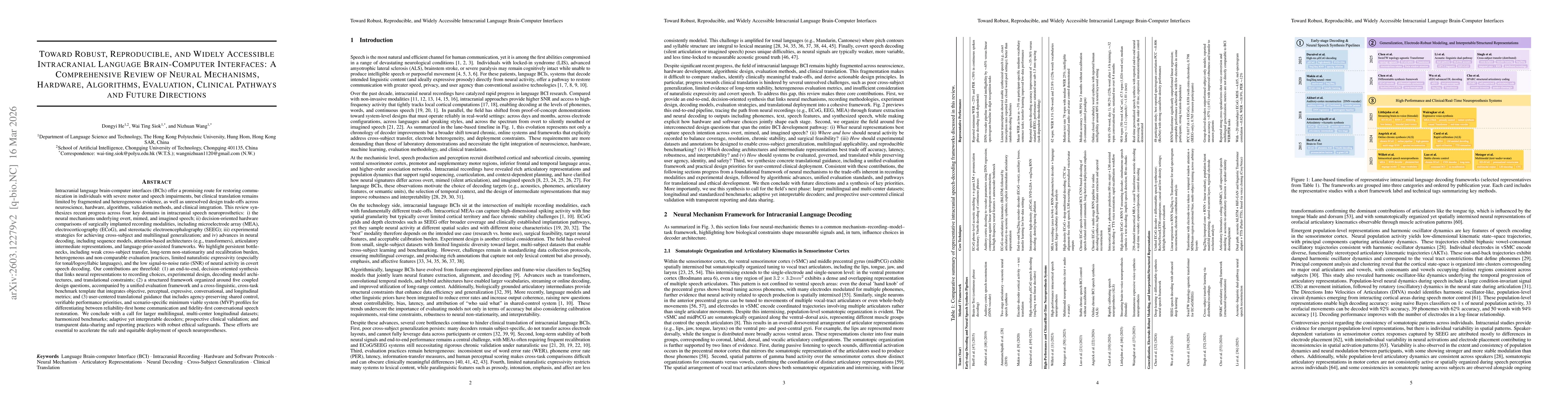 Thumbnail for Toward Robust, Reproducible, and Widely Accessible Intracranial Language Brain-Computer Interfaces: A Comprehensive Review of Neural Mechanisms, Hardware, Algorithms, Evaluation, Clinical Pathways and Future Directions