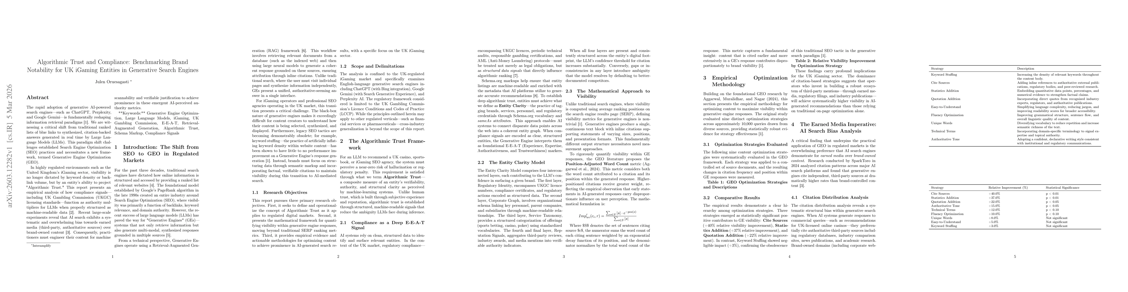 Thumbnail for Algorithmic Trust and Compliance: Benchmarking Brand Notability for UK iGaming Entities in Generative Search Engines