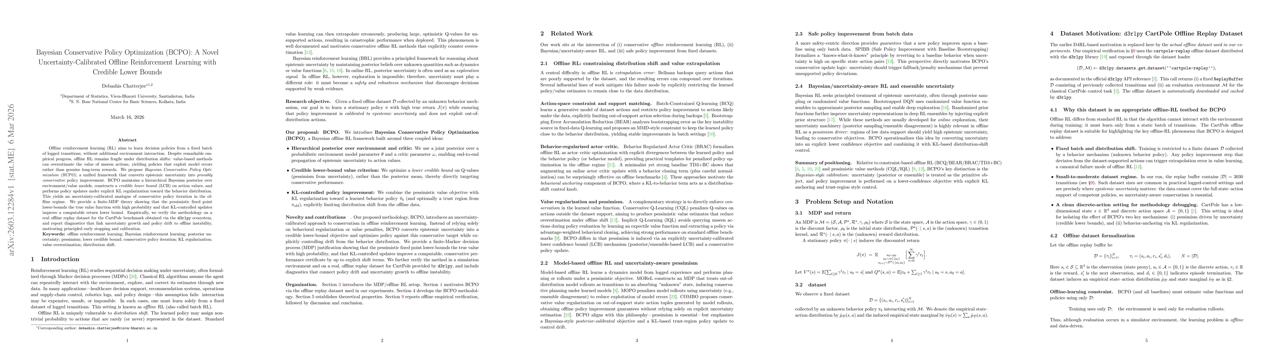 Thumbnail for Bayesian Conservative Policy Optimization (BCPO): A Novel Uncertainty-Calibrated Offline Reinforcement Learning with Credible Lower Bounds