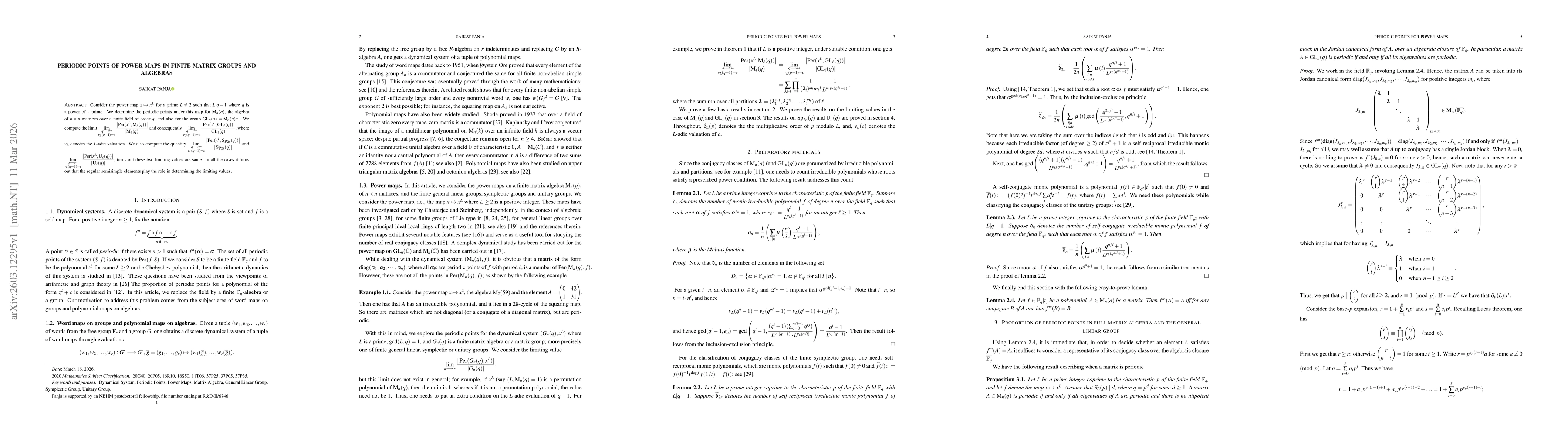 Thumbnail for Periodic Points of Power Maps in Finite Matrix Groups and Algebras