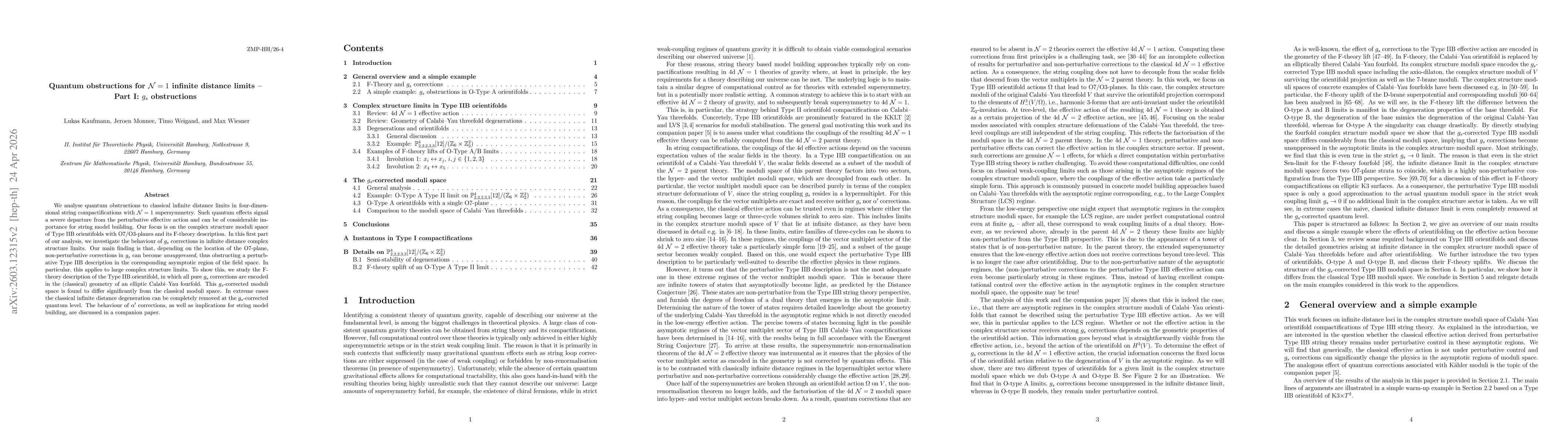 Thumbnail for Quantum obstructions for N=1 infinite distance limits -- Part I: $g_s$ obstructions
