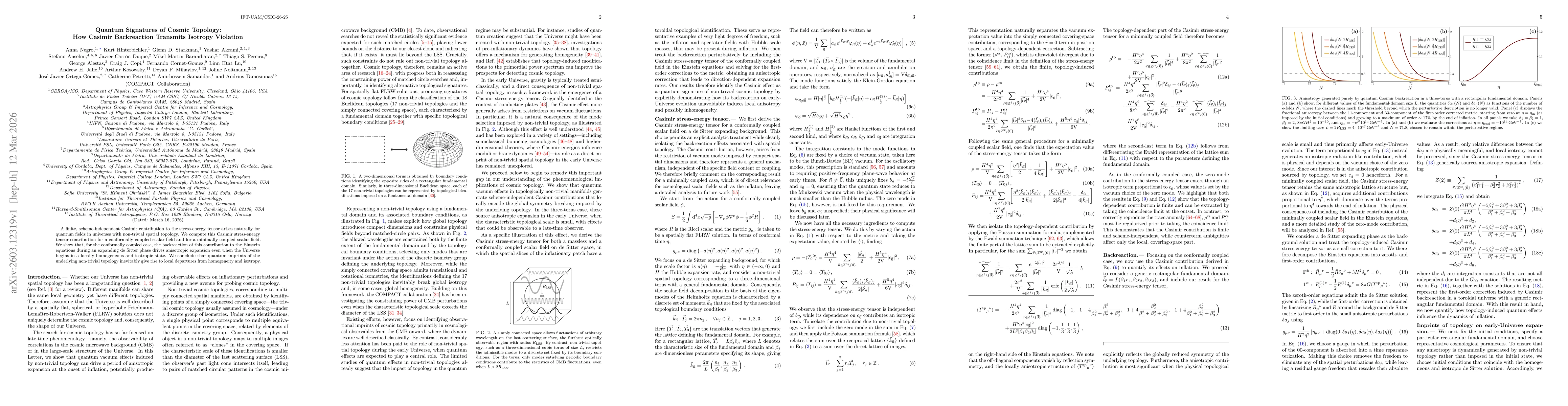 Thumbnail for Quantum Signatures of Cosmic Topology: How Casimir Backreaction Transmits Isotropy Violation