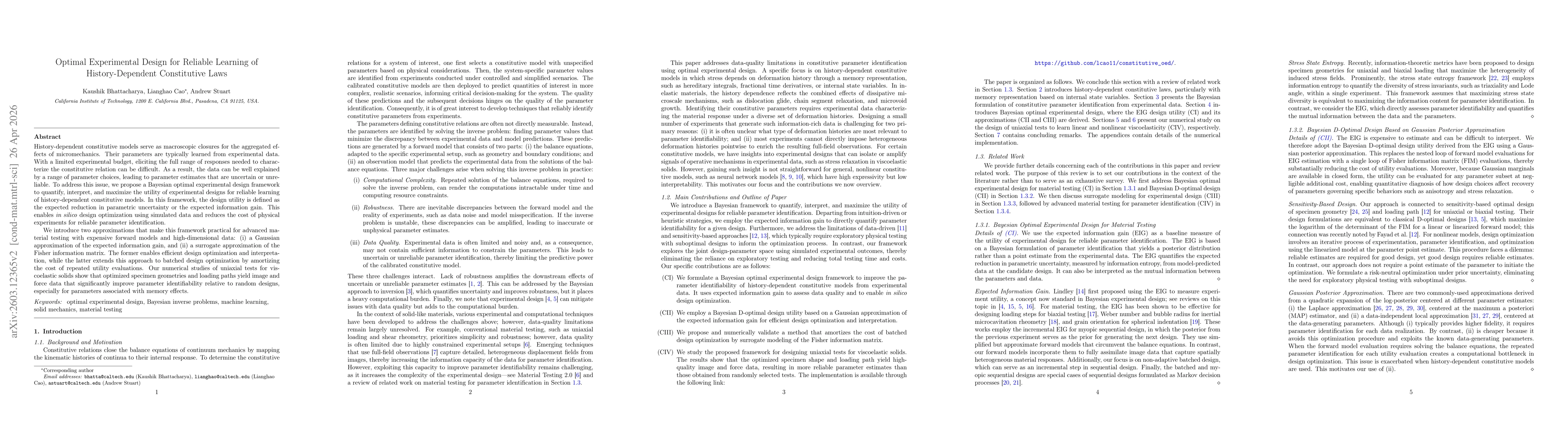Thumbnail for Optimal Experimental Design for Reliable Learning of History-Dependent Constitutive Laws