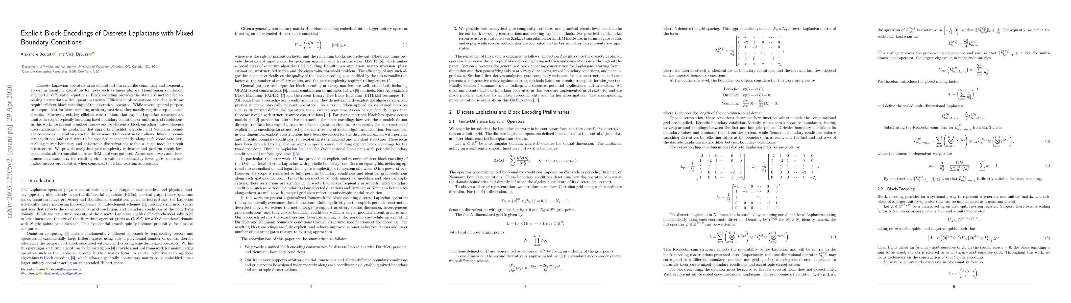 Thumbnail for Explicit Block Encodings of Discrete Laplacians with Mixed Boundary Conditions