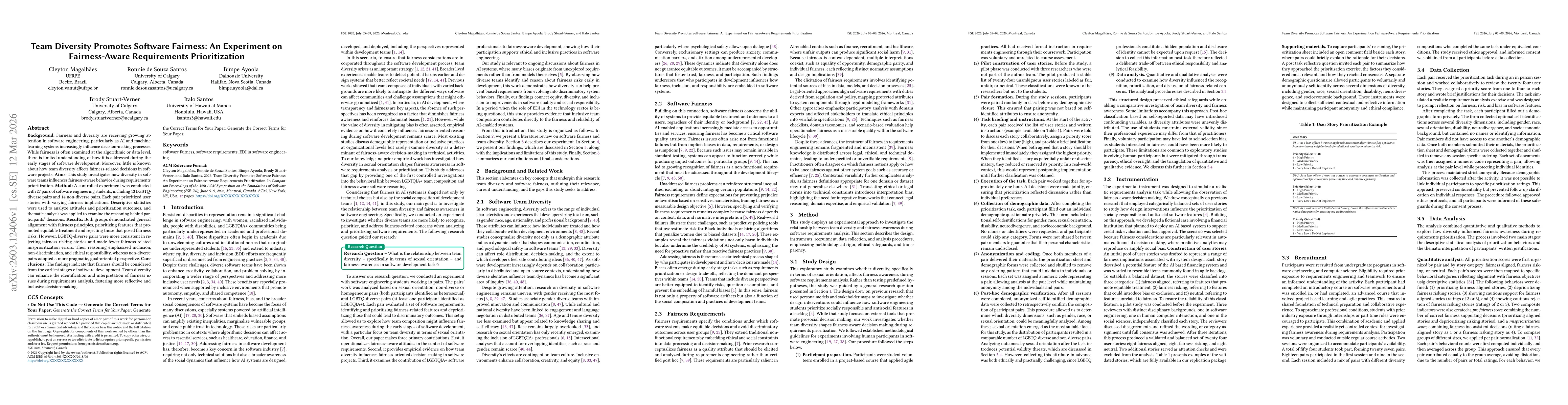 Thumbnail for Team Diversity Promotes Software Fairness: An Experiment on Fairness-Aware Requirements Prioritization