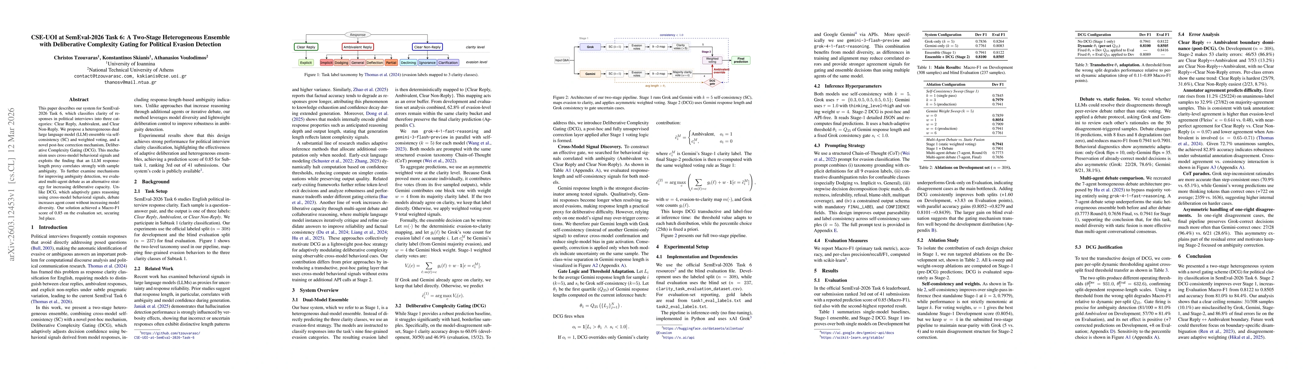 Thumbnail for CSE-UOI at SemEval-2026 Task 6: A Two-Stage Heterogeneous Ensemble with Deliberative Complexity Gating for Political Evasion Detection