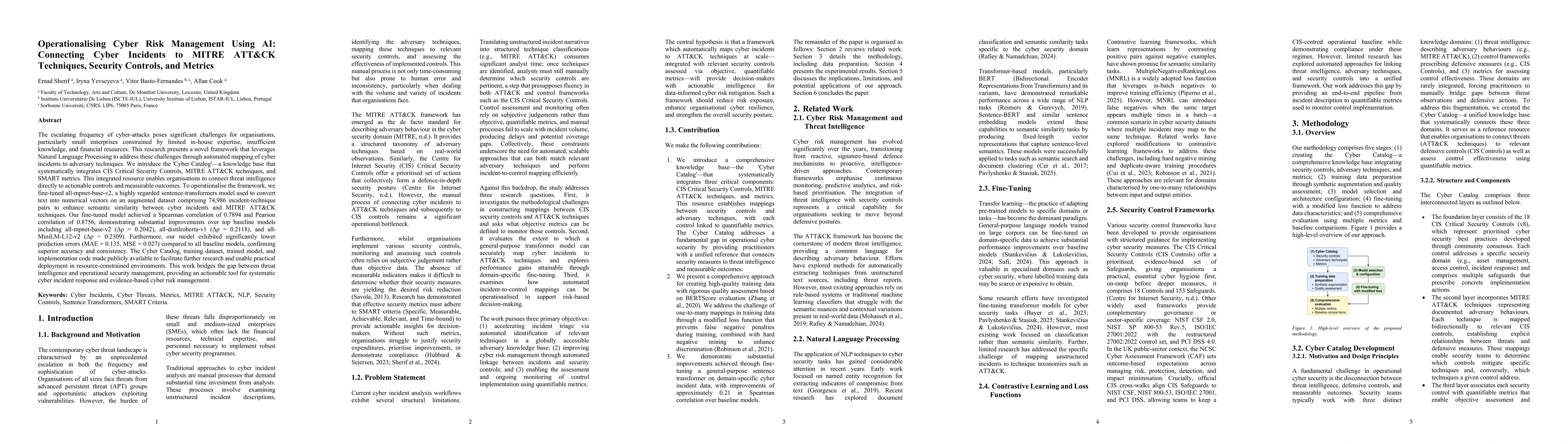Thumbnail for Operationalising Cyber Risk Management Using AI: Connecting Cyber Incidents to MITRE ATT&CK Techniques, Security Controls, and Metrics
