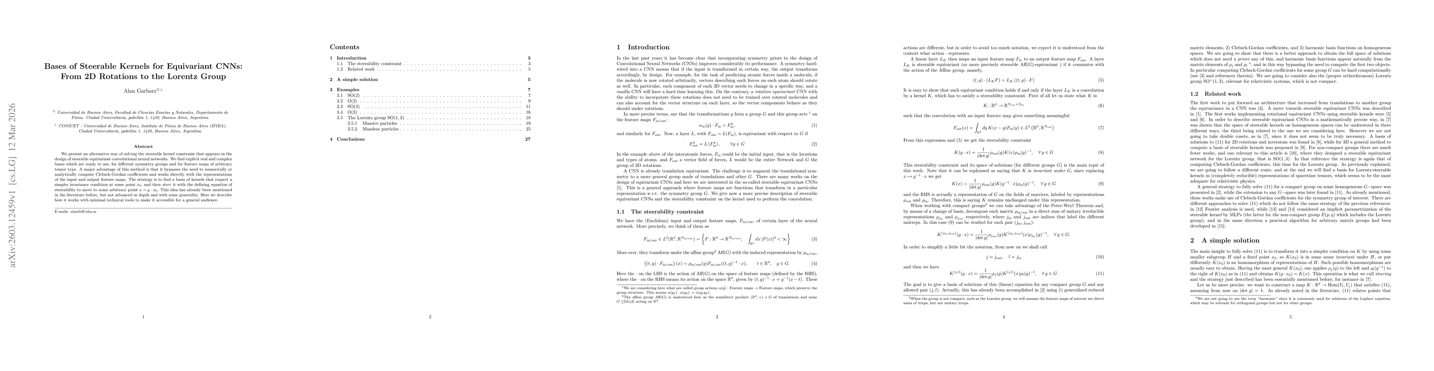 Thumbnail for Bases of Steerable Kernels for Equivariant CNNs: From 2D Rotations to the Lorentz Group
