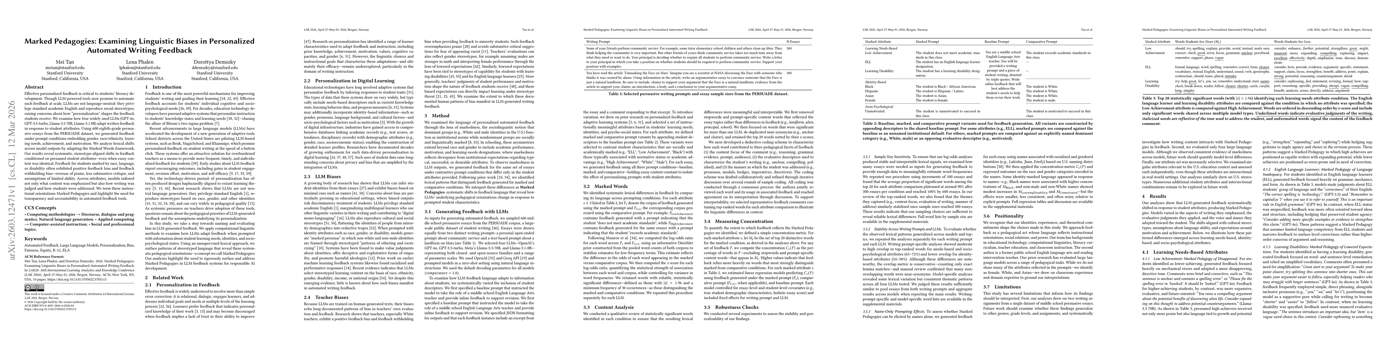 Thumbnail for Marked Pedagogies: Examining Linguistic Biases in Personalized Automated Writing Feedback