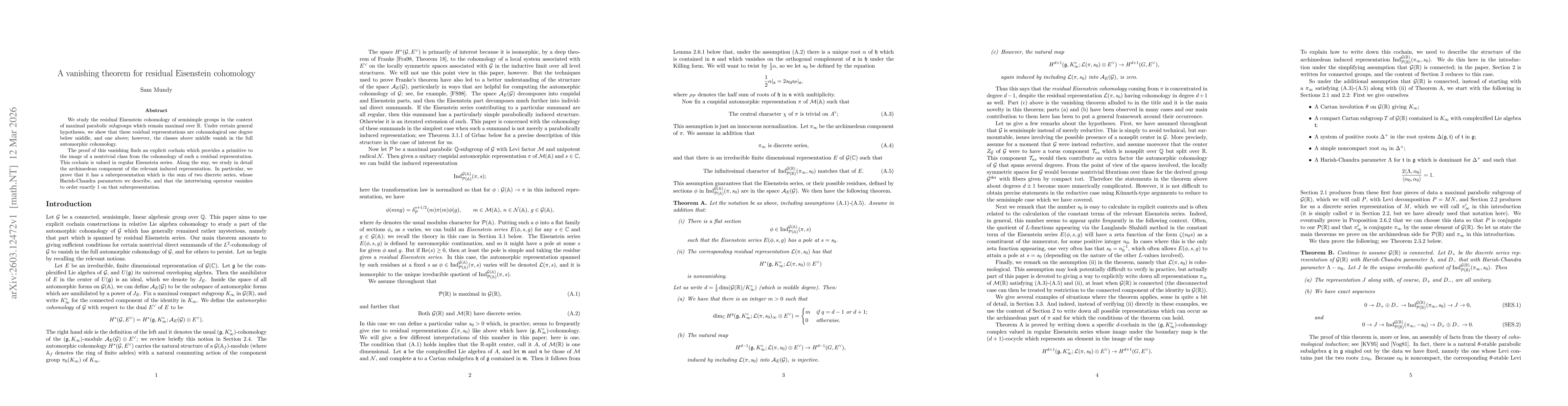 Thumbnail for A vanishing theorem for residual Eisenstein cohomology