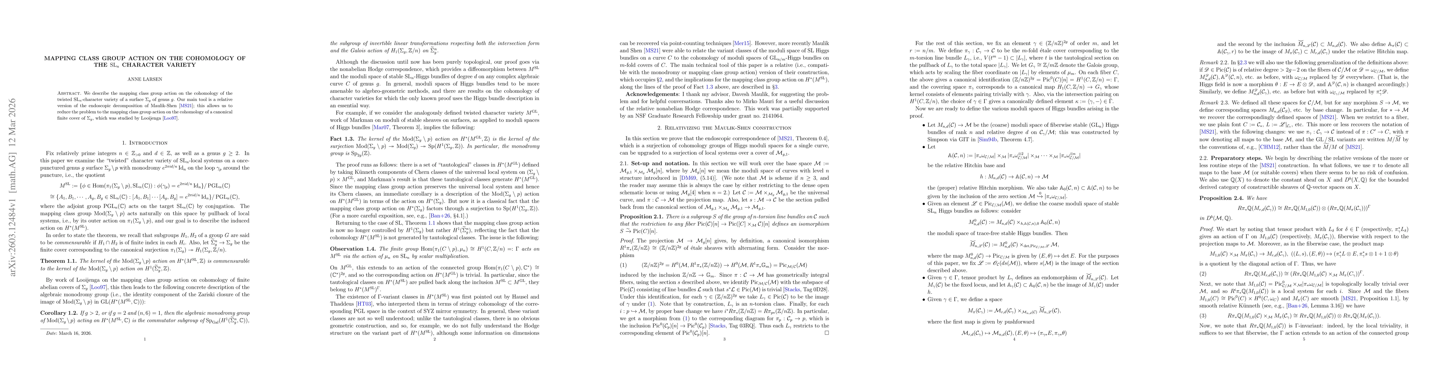 Thumbnail for Mapping class group action on the cohomology of the $\mathrm{SL}_n$ character variety