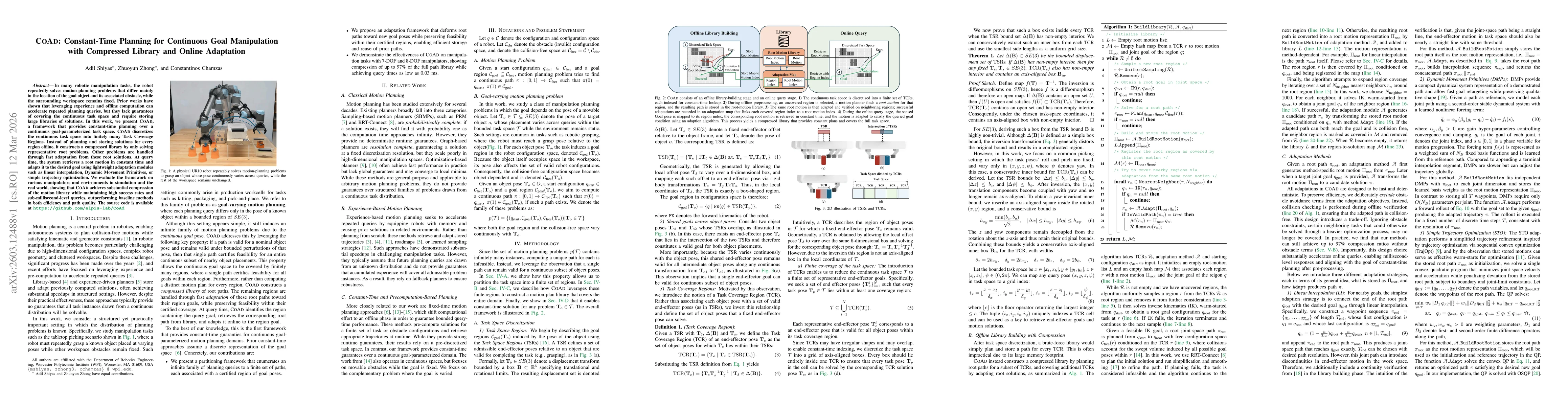 Thumbnail for COAD: Constant-Time Planning for Continuous Goal Manipulation with Compressed Library and Online Adaptation