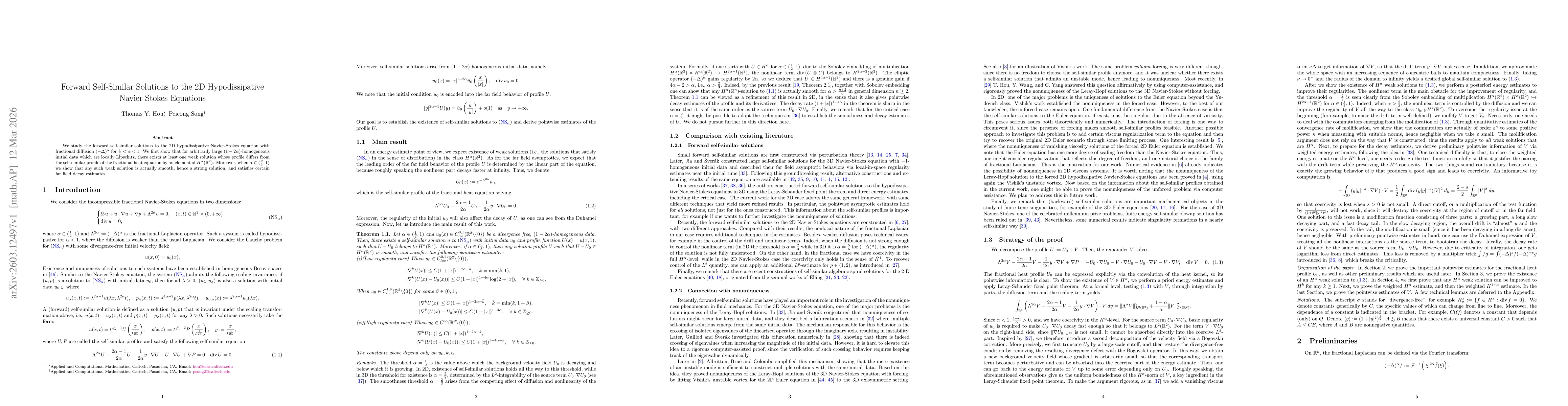 Thumbnail for Forward Self-Similar Solutions to the 2D Hypodissipative Navier-Stokes Equations