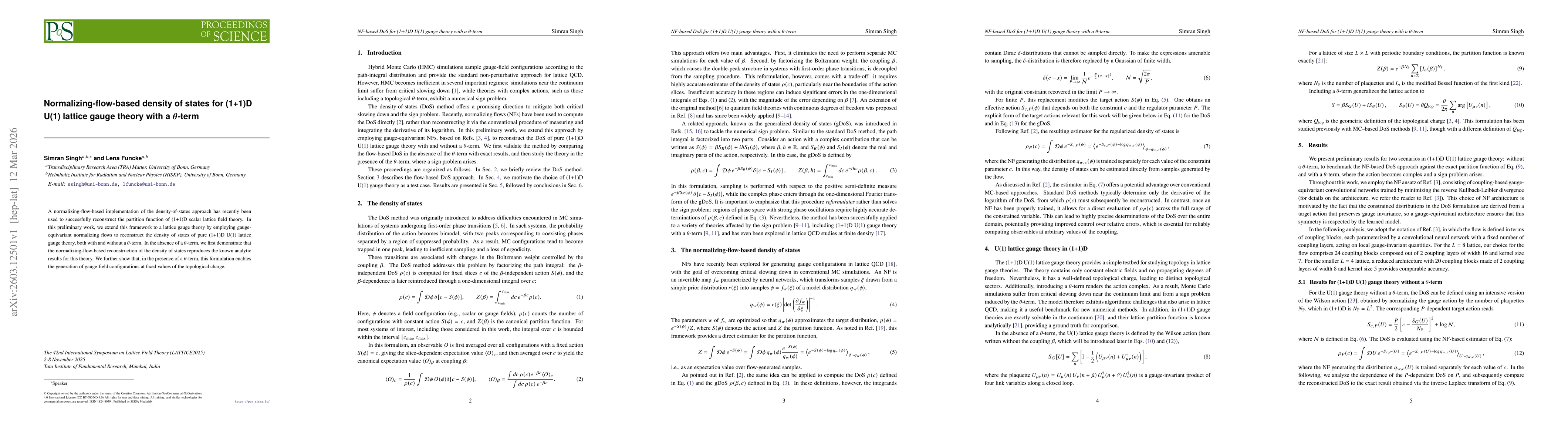 Thumbnail for Normalizing-flow-based density of states for (1+1)D U(1) lattice gauge theory with a $θ$-term