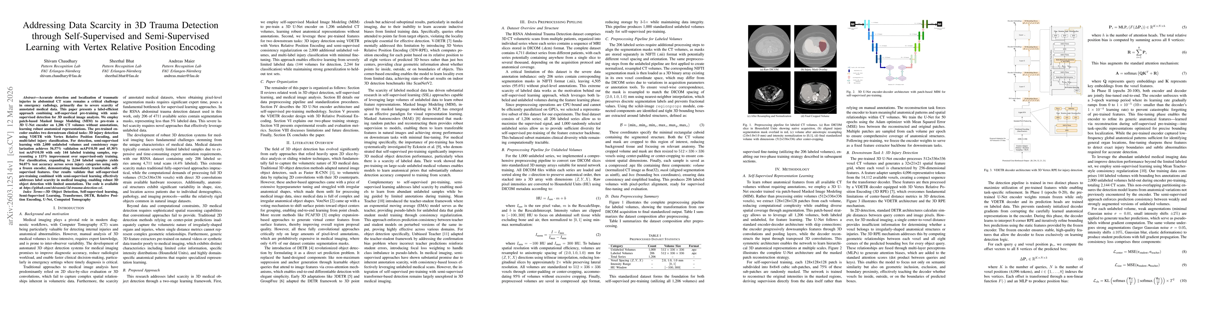 Thumbnail for Addressing Data Scarcity in 3D Trauma Detection through Self-Supervised and Semi-Supervised Learning with Vertex Relative Position Encoding