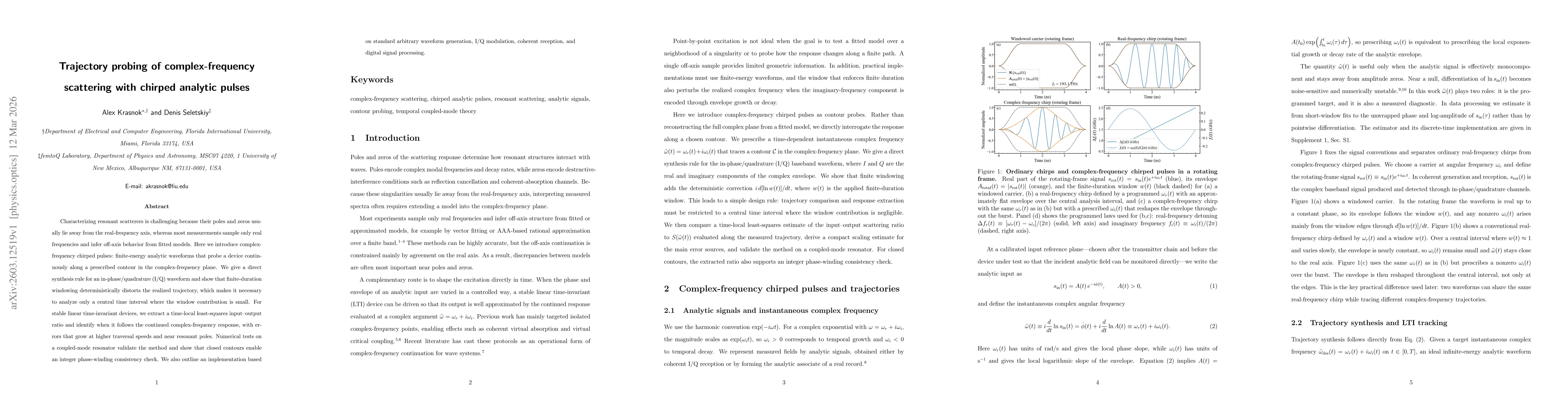 Thumbnail for Trajectory probing of complex-frequency scattering with chirped analytic pulses