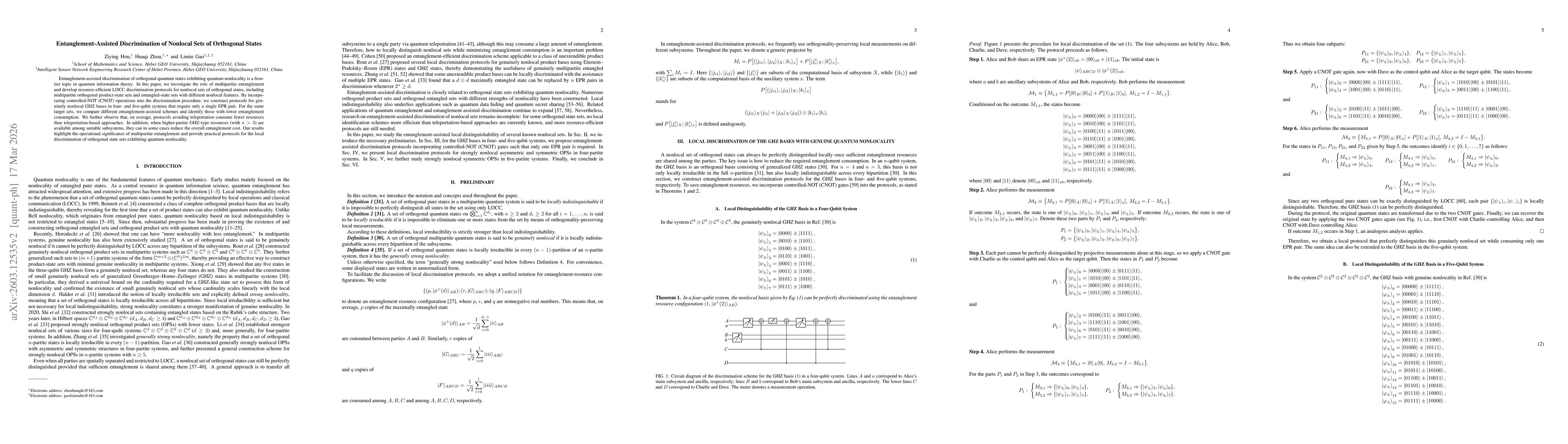 Thumbnail for Entanglement-Assisted Discrimination of Nonlocal Sets of Orthogonal States