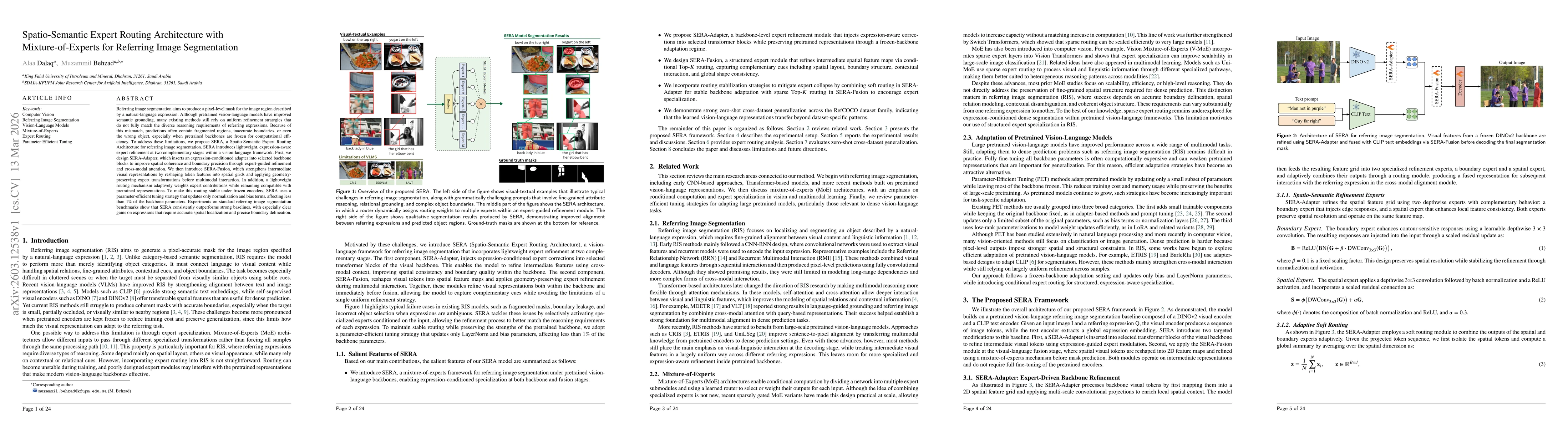 Thumbnail for Spatio-Semantic Expert Routing Architecture with Mixture-of-Experts for Referring Image Segmentation