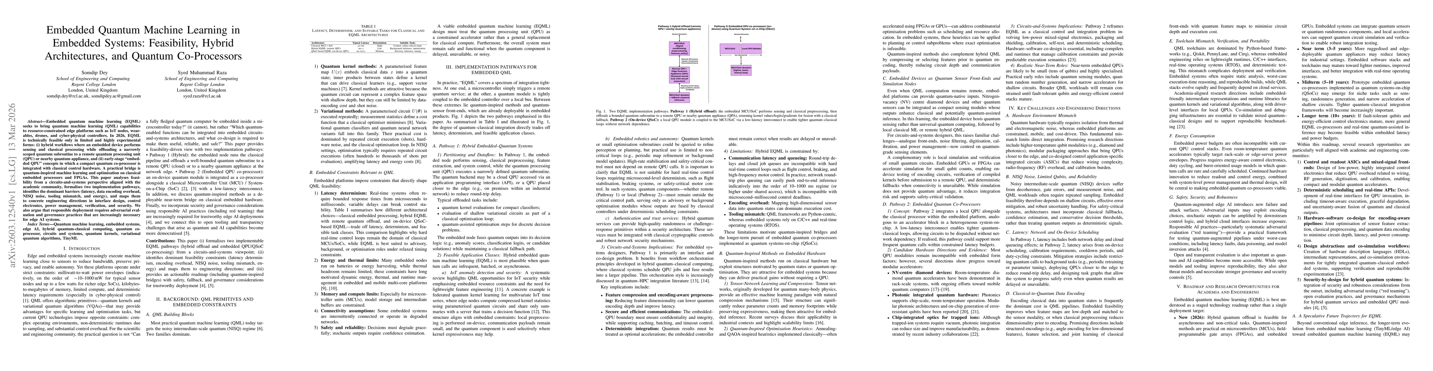 Thumbnail for Embedded Quantum Machine Learning in Embedded Systems: Feasibility, Hybrid Architectures, and Quantum Co-Processors
