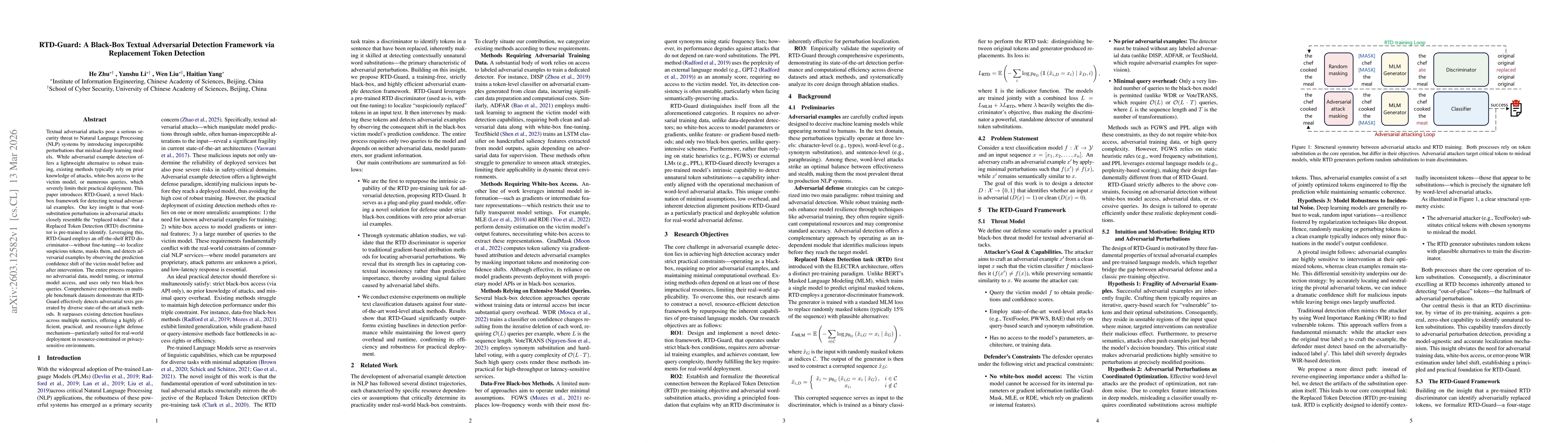 Thumbnail for RTD-Guard: A Black-Box Textual Adversarial Detection Framework via Replacement Token Detection