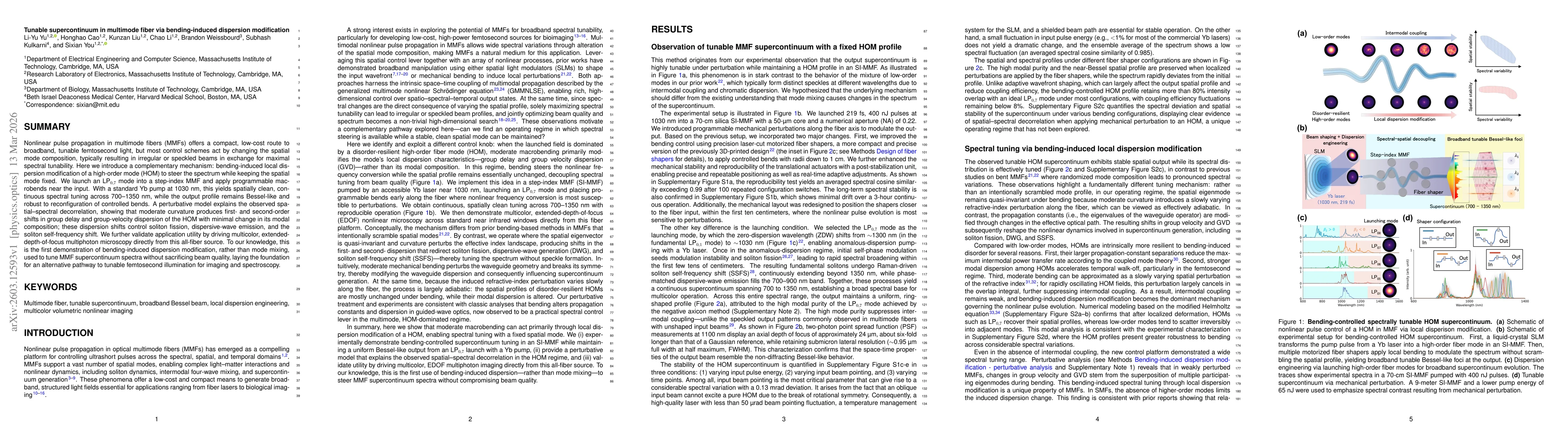 Thumbnail for Tunable supercontinuum in multimode fiber via bending-induced dispersion modification