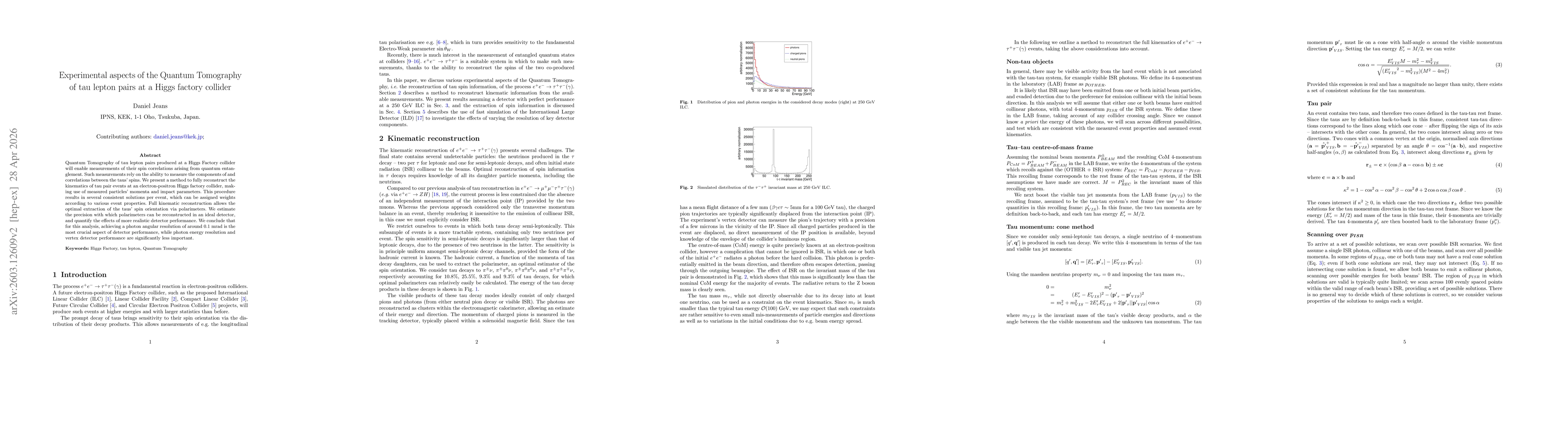 Thumbnail for Experimental aspects of the Quantum Tomography of tau lepton pairs at a Higgs factory collider