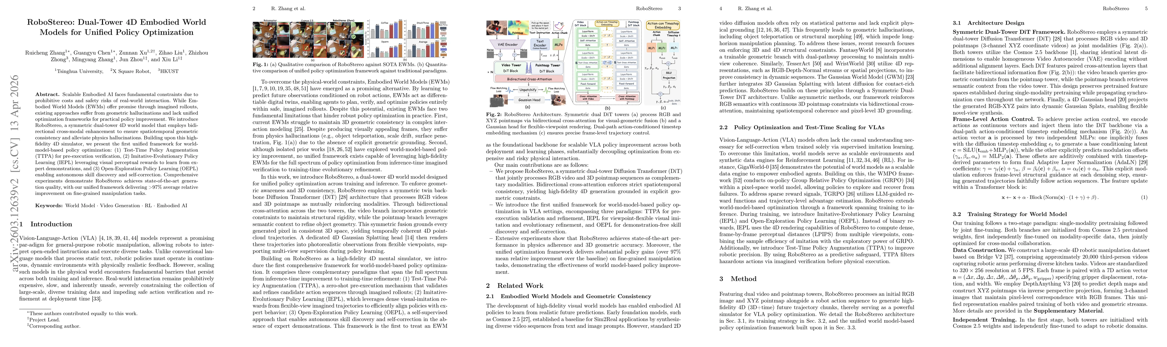 Thumbnail for RoboStereo: Dual-Tower 4D Embodied World Models for Unified Policy Optimization