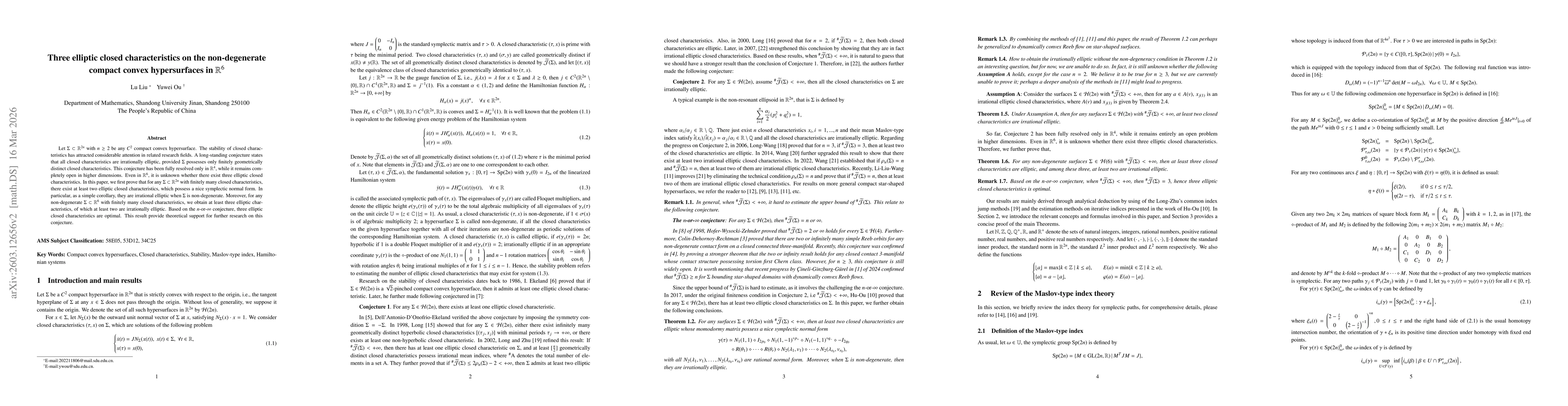 Thumbnail for Three elliptic closed characteristics on the non-degenerate compact convex hypersurfaces in R^6
