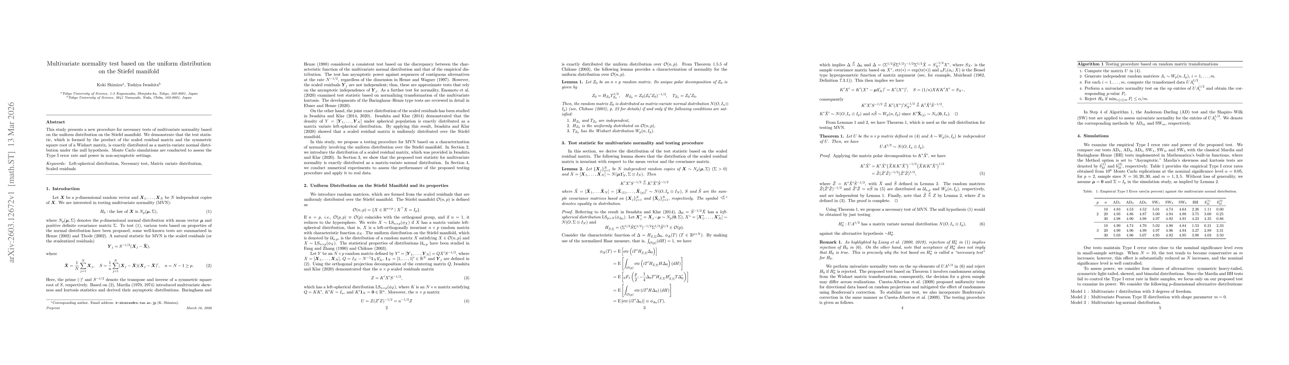 Thumbnail for Multivariate normality test based on the uniform distribution on the Stiefel manifold