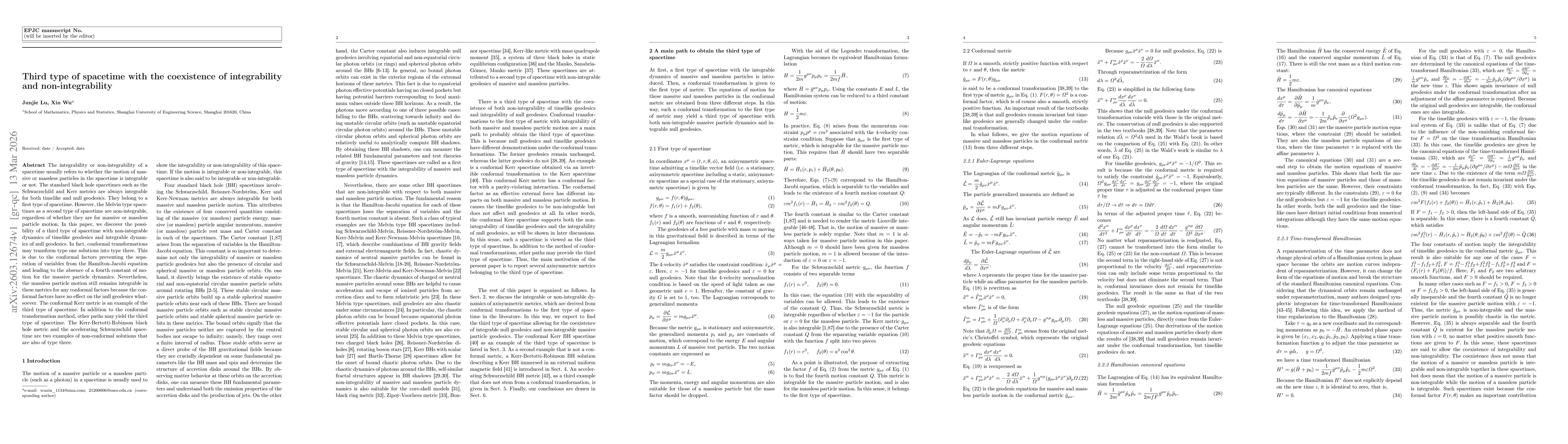 Thumbnail for Third type of spacetime with the coexistence of integrability and non-integrability