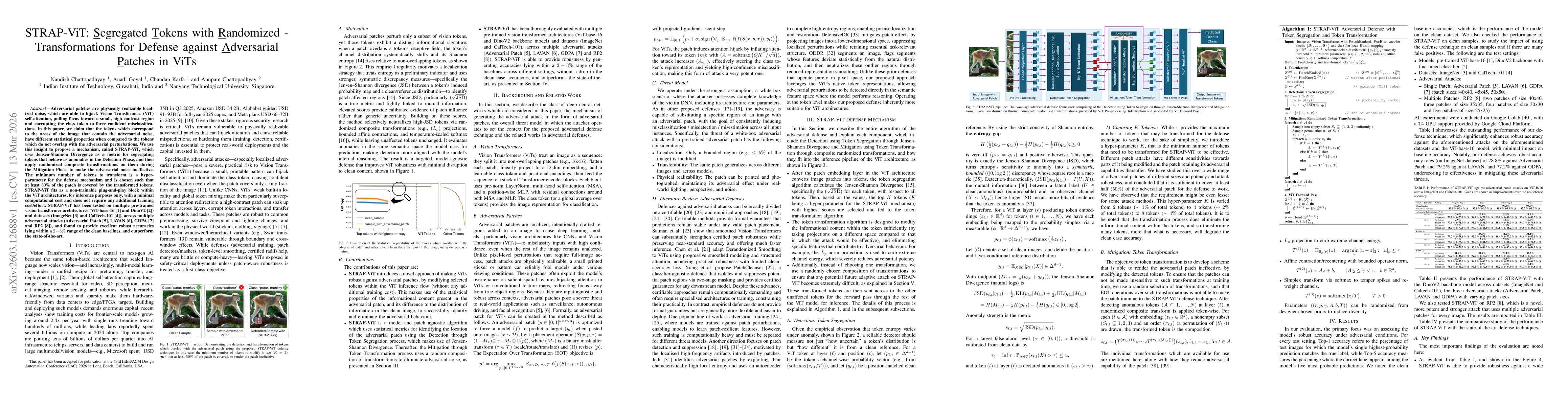 Thumbnail for STRAP-ViT: Segregated Tokens with Randomized -- Transformations for Defense against Adversarial Patches in ViTs