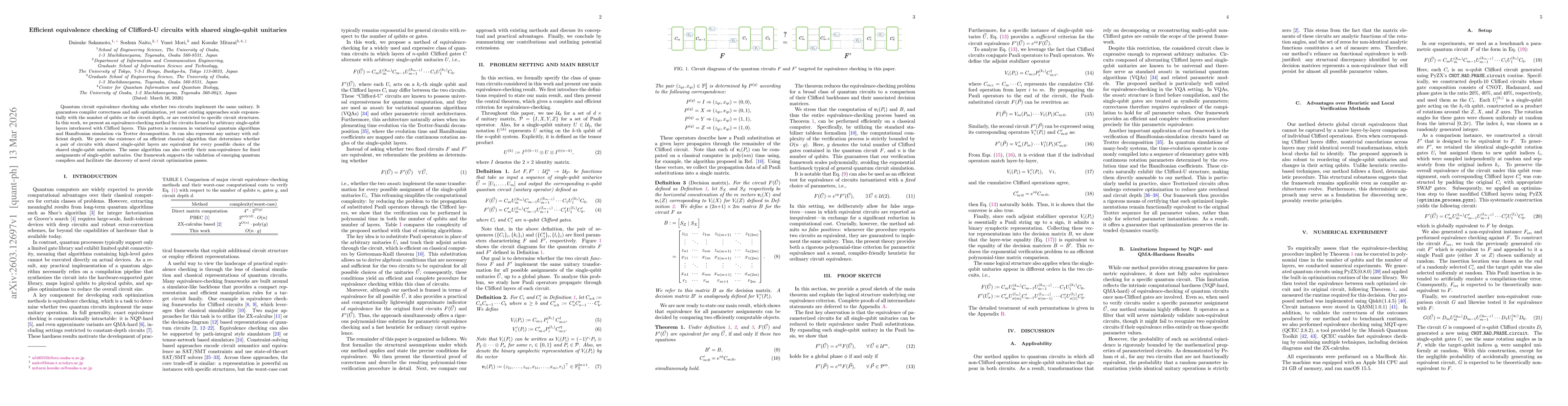 Thumbnail for Efficient equivalence checking of Clifford-U circuits with shared single-qubit unitaries