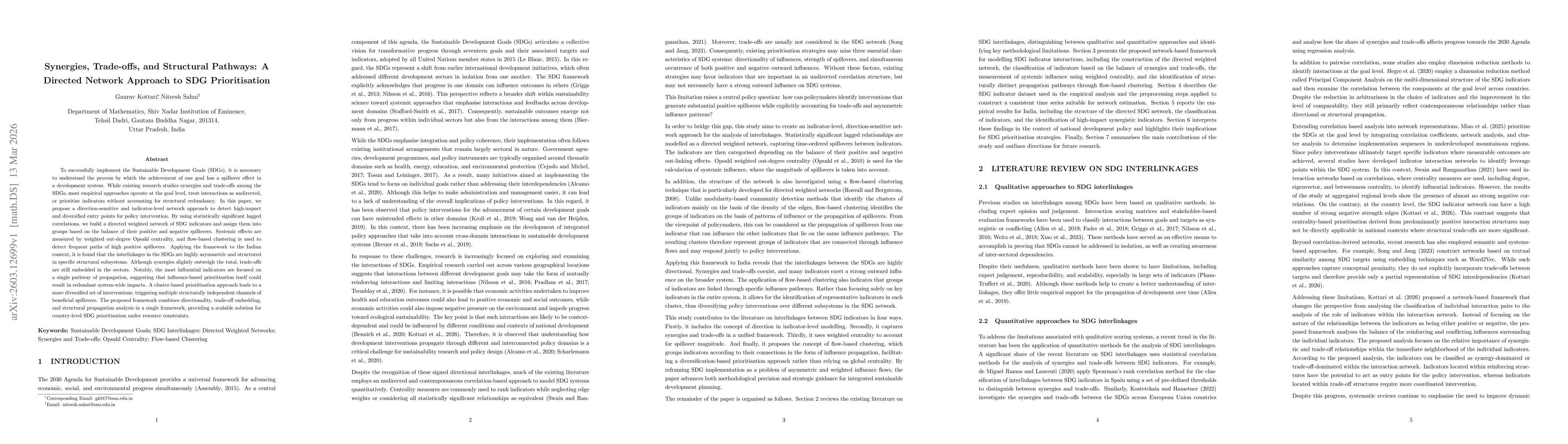 Thumbnail for Synergies, Trade-offs, and Structural Pathways: A Directed Network Approach to SDG Prioritisation