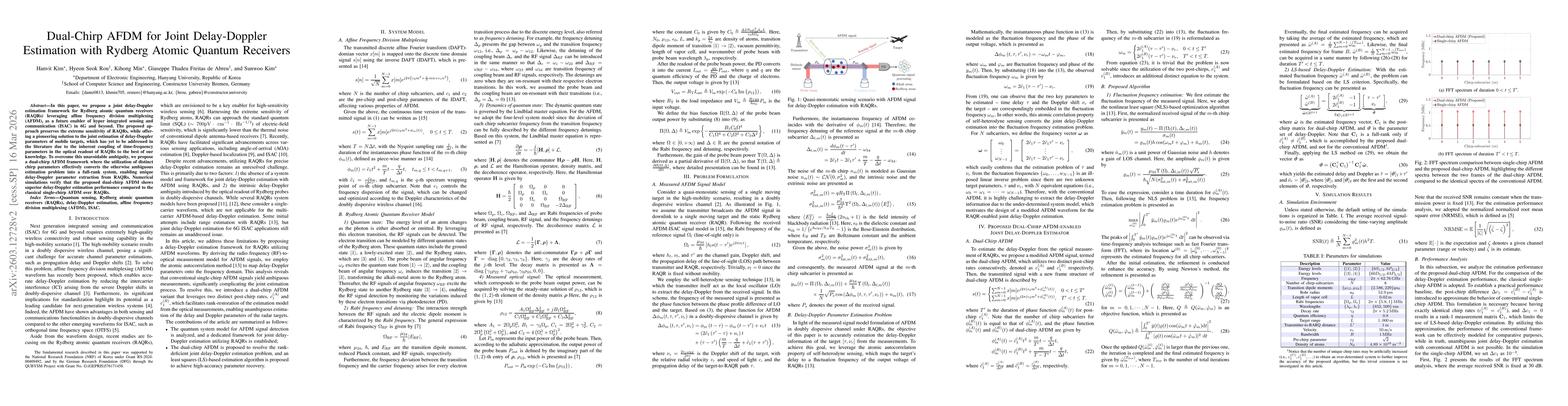 Thumbnail for Dual-Chirp AFDM for Joint Delay-Doppler Estimation with Rydberg Atomic Quantum Receivers