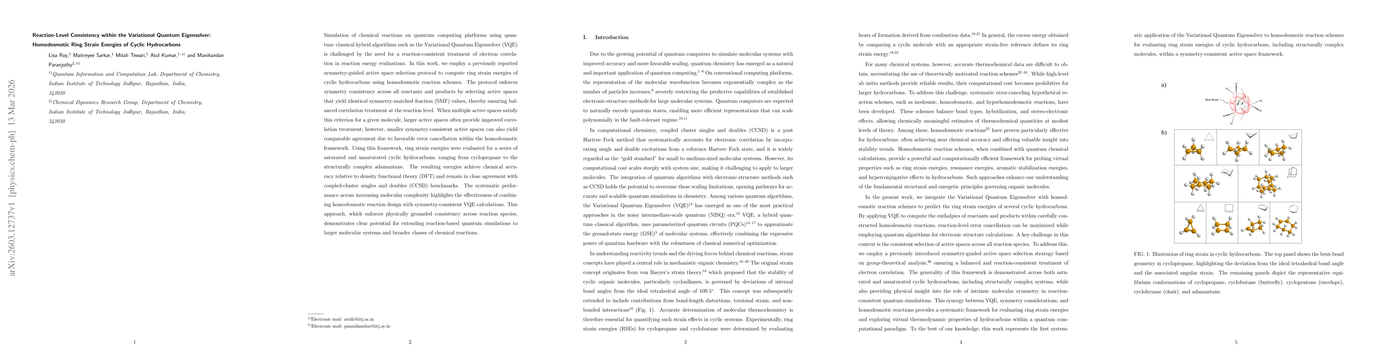 Thumbnail for Reaction-Level Consistency within the Variational Quantum Eigensolver: Homodesmotic Ring Strain Energies of Cyclic Hydrocarbons