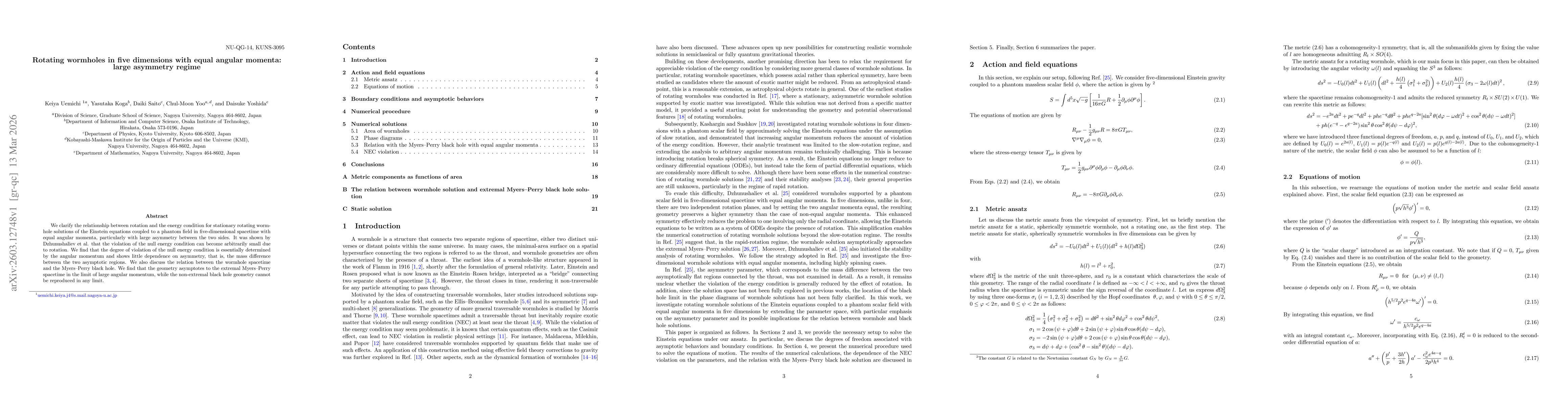 Thumbnail for Rotating wormholes in five dimensions with equal angular momenta: large asymmetry regime