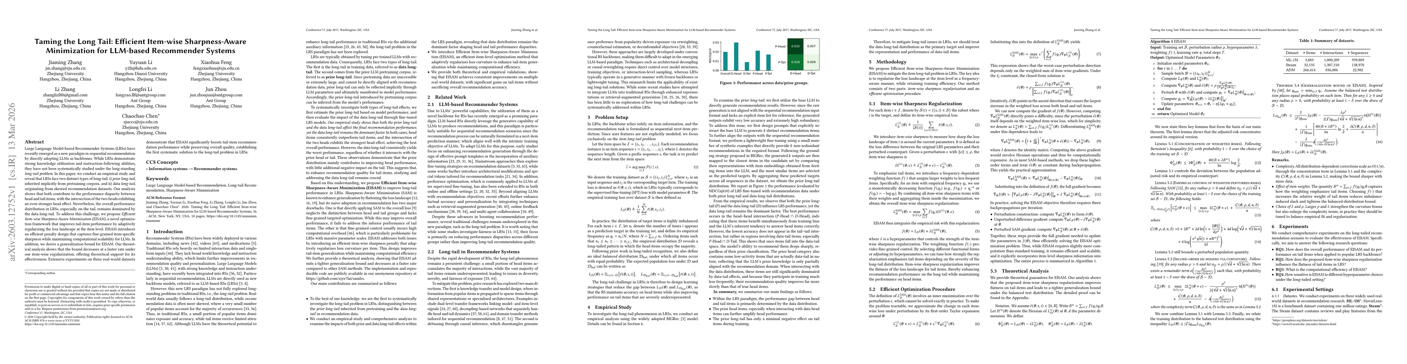 Thumbnail for Taming the Long Tail: Efficient Item-wise Sharpness-Aware Minimization for LLM-based Recommender Systems