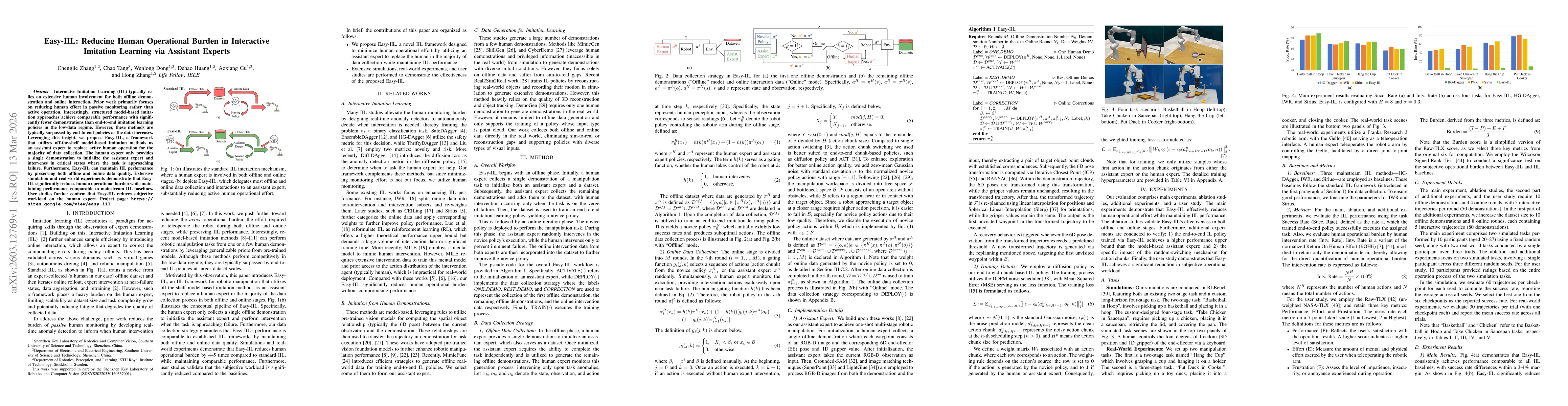 Thumbnail for Easy-IIL: Reducing Human Operational Burden in Interactive Imitation Learning via Assistant Experts