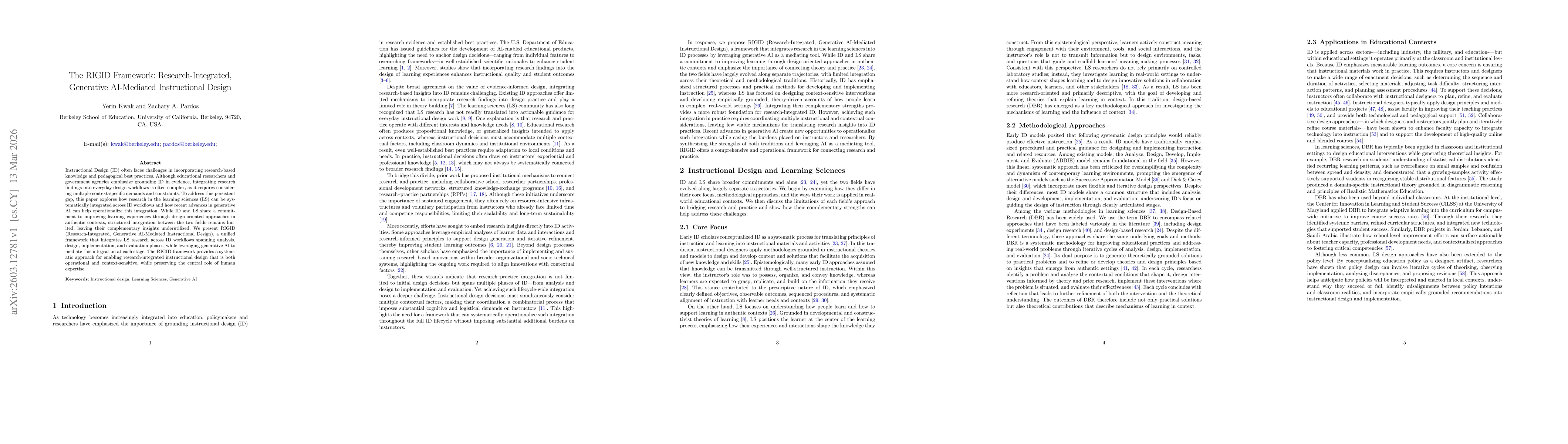 Thumbnail for The RIGID Framework: Research-Integrated, Generative AI-Mediated Instructional Design