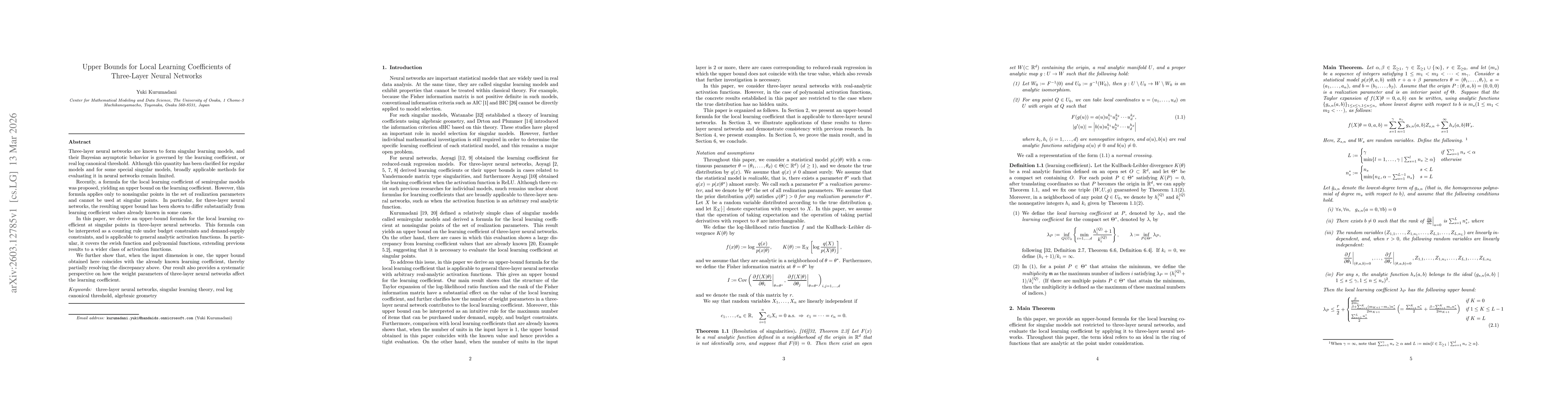 Thumbnail for Upper Bounds for Local Learning Coefficients of Three-Layer Neural Networks