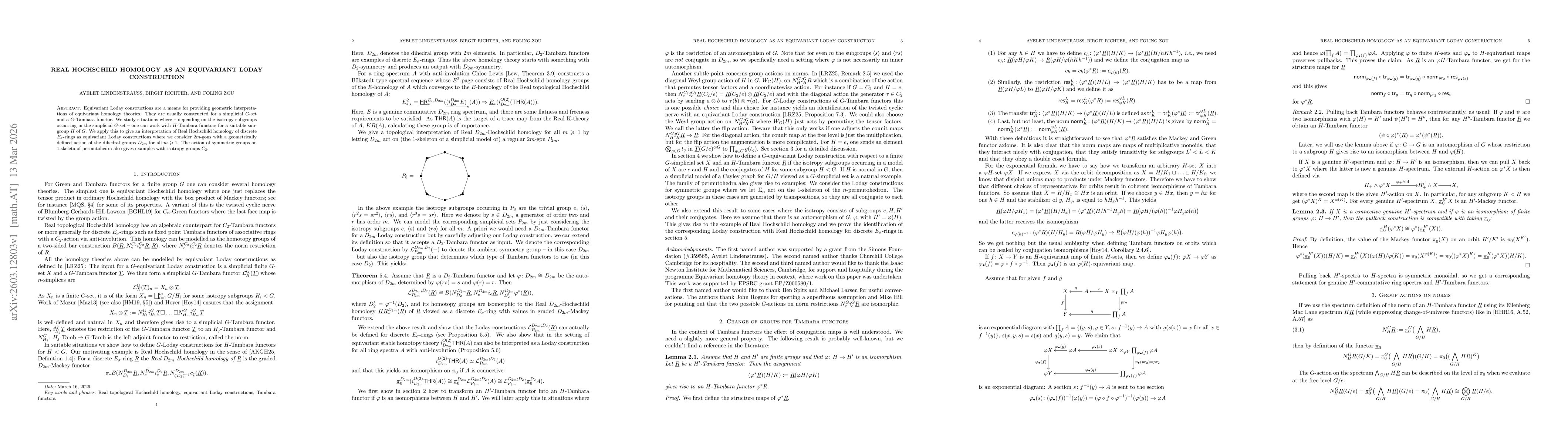 Thumbnail for Real Hochschild homology as an equivariant Loday construction