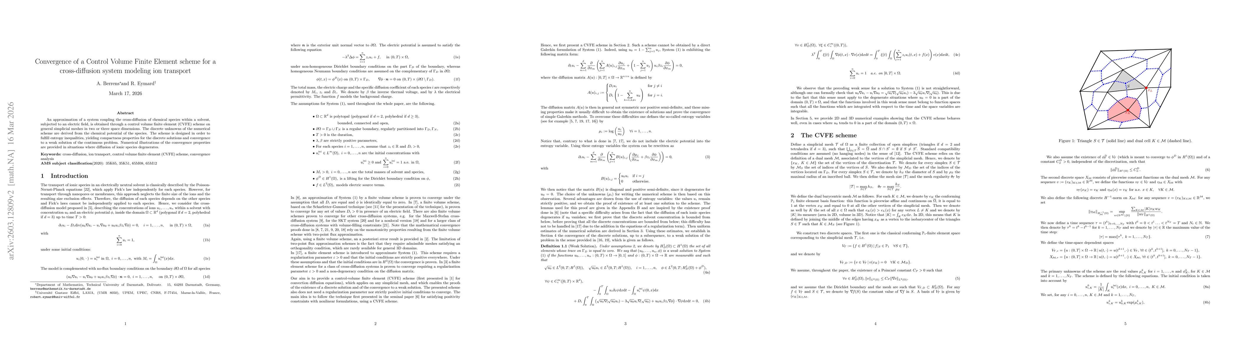 Thumbnail for Convergence of a Control Volume Finite Element scheme for a cross-diffusion system modeling ion transport