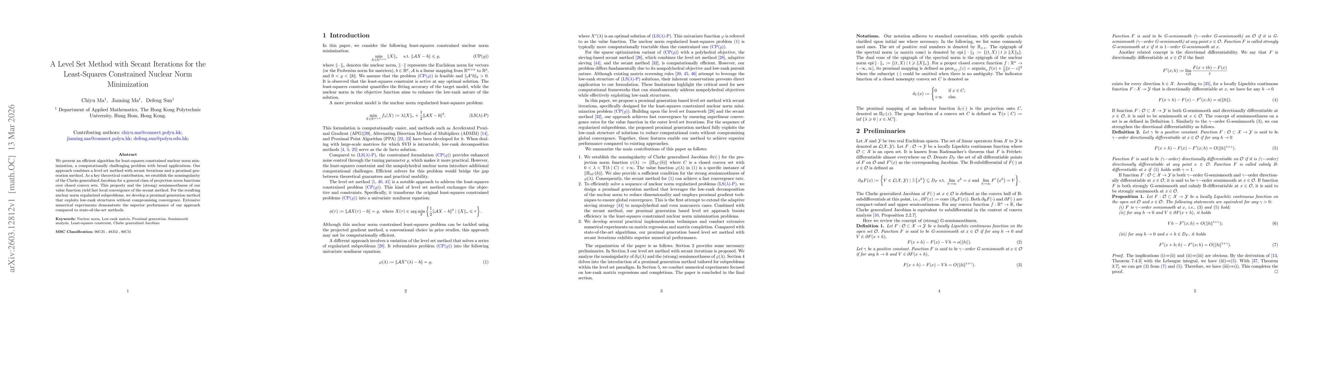 Thumbnail for A Level Set Method with Secant Iterations for the Least-Squares Constrained Nuclear Norm Minimization