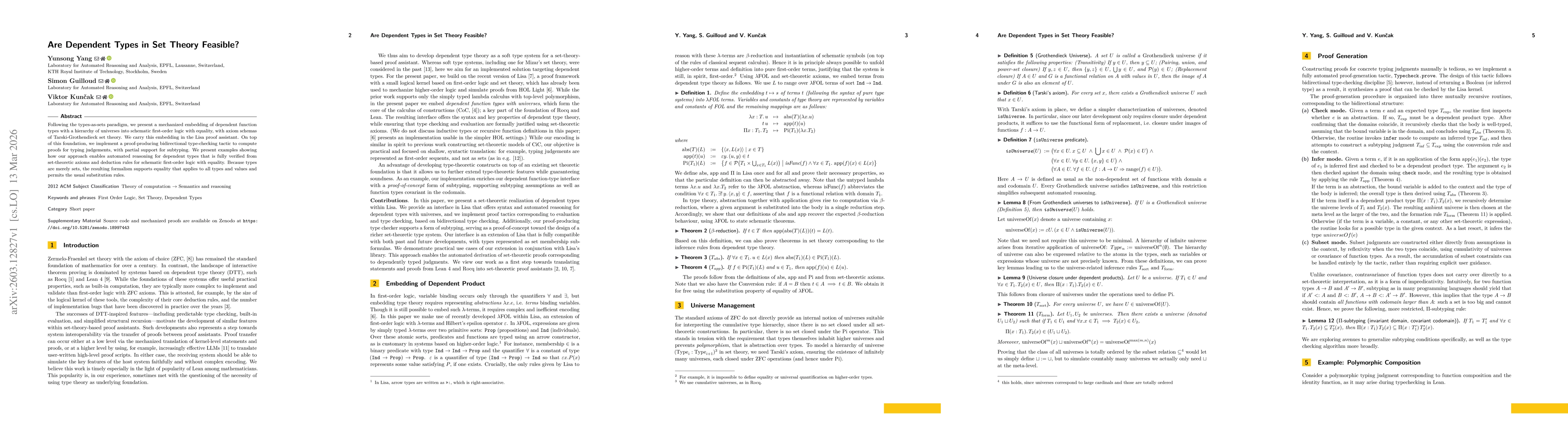 Thumbnail for Are Dependent Types in Set Theory Feasible?