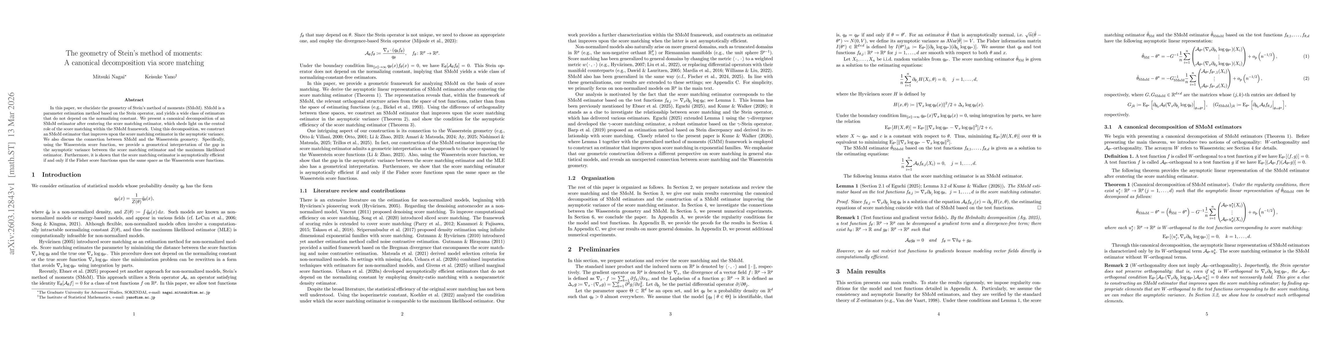 Thumbnail for The geometry of Stein's method of moments: A canonical decomposition via score matching